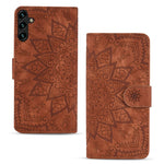 Custodia per telefono in pelle di vitello con stampa mandala a doppia piega, For Samsung Galaxy S23 5G