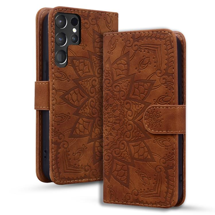 Custodia per telefono in pelle di vitello con stampa mandala a doppia piega, For Samsung Galaxy S25 / S24 5G, For Samsung Galaxy S25+ / S24+ 5G, For Samsung Galaxy S25 Ultra 5G, For Samsung Galaxy S24 FE 5G