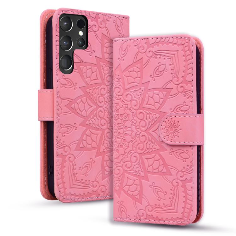 Custodia per telefono in pelle di vitello con stampa mandala a doppia piega, For Samsung Galaxy S25 / S24 5G, For Samsung Galaxy S25+ / S24+ 5G, For Samsung Galaxy S25 Ultra 5G, For Samsung Galaxy S24 FE 5G