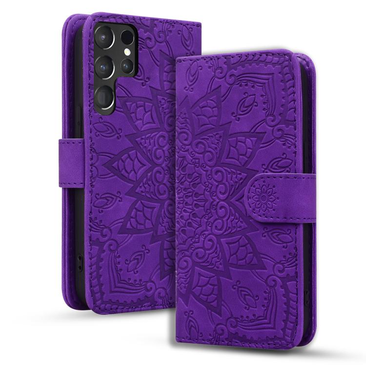 Custodia per telefono in pelle di vitello con stampa mandala a doppia piega, For Samsung Galaxy S25 / S24 5G, For Samsung Galaxy S25+ / S24+ 5G, For Samsung Galaxy S25 Ultra 5G, For Samsung Galaxy S24 FE 5G