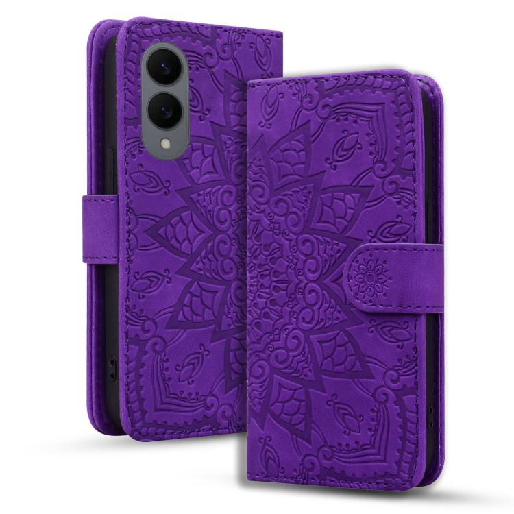 Custodia per telefono in pelle di vitello con stampa mandala a doppia piega, For Samsung Galaxy S26+ 5G, For Samsung Galaxy S26 Ultra 5G, For Samsung Galaxy S26 5G, For Samsung Galaxy S25 Edge 5G