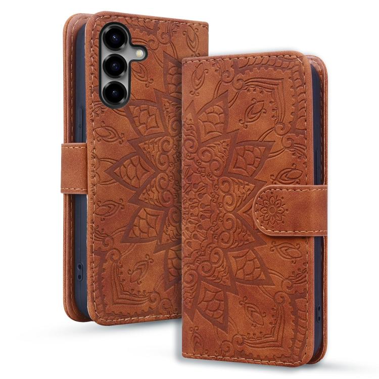 Custodia per telefono in pelle di vitello con stampa mandala a doppia piega, For Samsung Galaxy S26+ 5G, For Samsung Galaxy S26 Ultra 5G, For Samsung Galaxy S26 5G, For Samsung Galaxy S25 Edge 5G