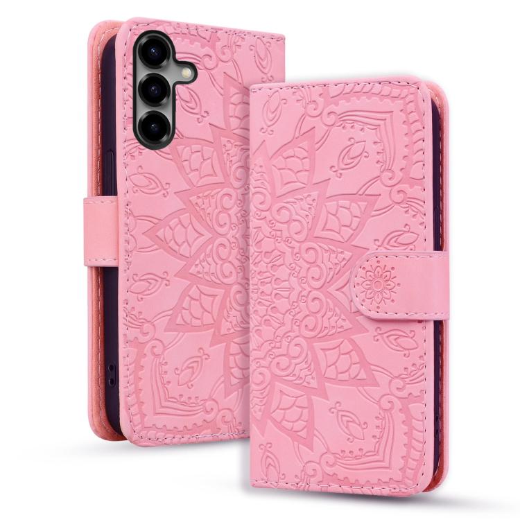 Custodia per telefono in pelle di vitello con stampa mandala a doppia piega, For Samsung Galaxy S26+ 5G, For Samsung Galaxy S26 Ultra 5G, For Samsung Galaxy S26 5G, For Samsung Galaxy S25 Edge 5G