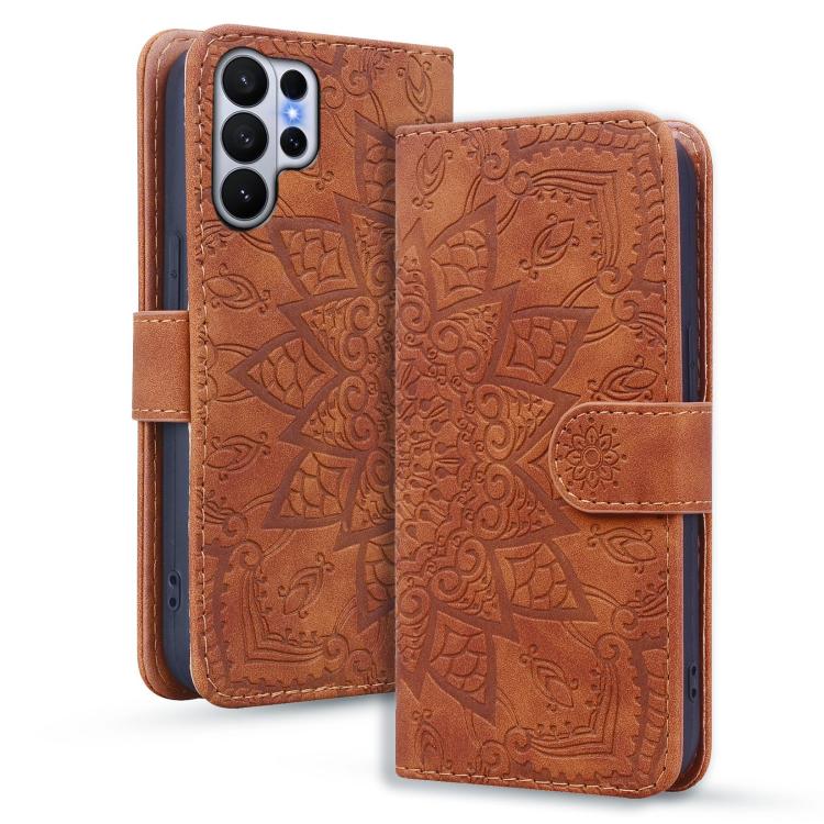Custodia per telefono in pelle di vitello con stampa mandala a doppia piega, For Samsung Galaxy S26+ 5G, For Samsung Galaxy S26 Ultra 5G, For Samsung Galaxy S26 5G, For Samsung Galaxy S25 Edge 5G