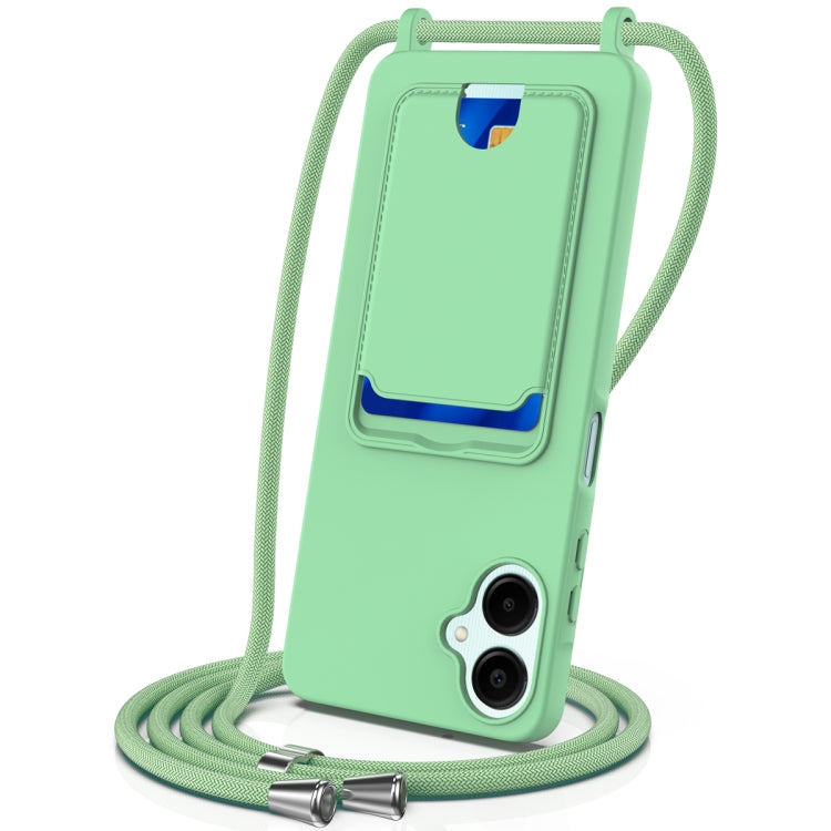 Custodia per telefono in silicone liquido tinta unita con cordino e borsa per carte integrata, For Samsung Galaxy A26 5G, For Samsung Galaxy A16 5G / 4G, For Samsung Galaxy A06 4G, For Samsung Galaxy A54 5G