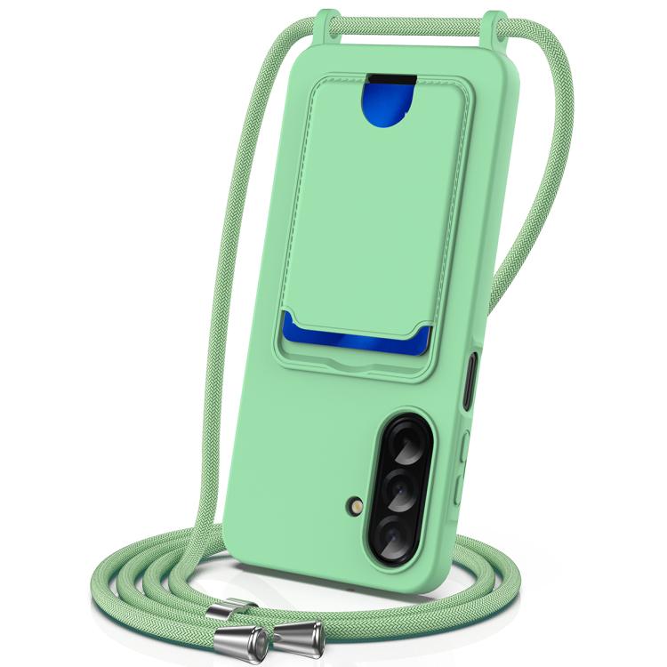 Custodia per telefono in silicone liquido tinta unita con cordino e borsa per carte integrata, For Samsung Galaxy A26 5G, For Samsung Galaxy A16 5G / 4G, For Samsung Galaxy A06 4G, For Samsung Galaxy A54 5G