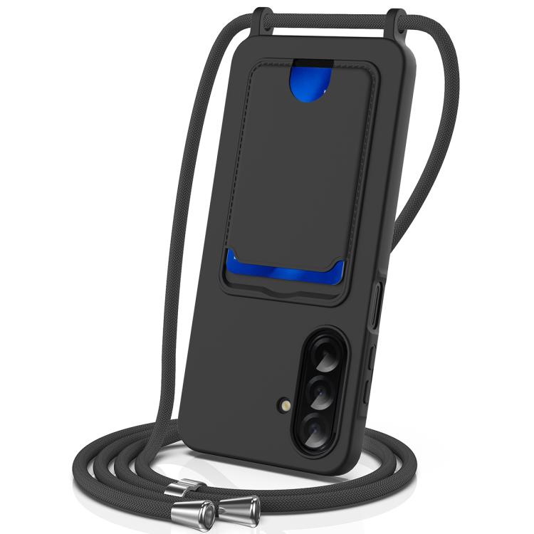 Custodia per telefono in silicone liquido tinta unita con cordino e borsa per carte integrata, For Samsung Galaxy A26 5G, For Samsung Galaxy A16 5G / 4G, For Samsung Galaxy A06 4G, For Samsung Galaxy A54 5G