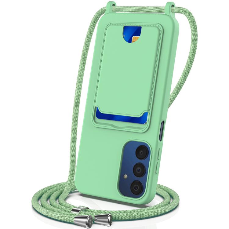 Custodia per telefono in silicone liquido tinta unita con cordino e borsa per carte integrata, For Samsung Galaxy A26 5G, For Samsung Galaxy A16 5G / 4G, For Samsung Galaxy A06 4G, For Samsung Galaxy A54 5G