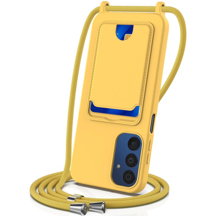 Custodia per telefono in silicone liquido tinta unita con cordino e borsa per carte integrata, For Samsung Galaxy A26 5G, For Samsung Galaxy A16 5G / 4G, For Samsung Galaxy A06 4G, For Samsung Galaxy A54 5G