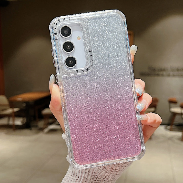 Custodia per telefono a copertura totale in TPU + PC + carta glitterata, For Samsung Galaxy A55 5G