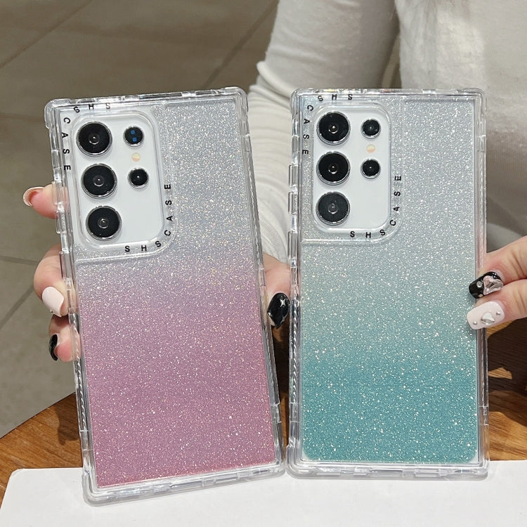 Custodia per telefono a copertura totale in TPU + PC + carta glitterata, For Samsung Galaxy S24 Ultra 5G