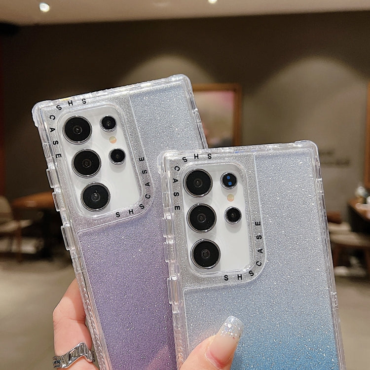 Custodia per telefono a copertura totale in TPU + PC + carta glitterata, For Samsung Galaxy S24 Ultra 5G