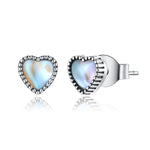 Orecchini semplici a forma di cuore in vetro in argento sterling S925
