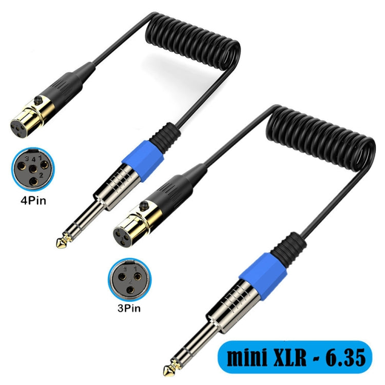 Cavo adattatore a spirale per microfono stereo AUX audio, lunghezza: 0,5 m, Mini 3 Pin XLR to 6.35mm, Mini 4 Pin XLR to 6.35mm