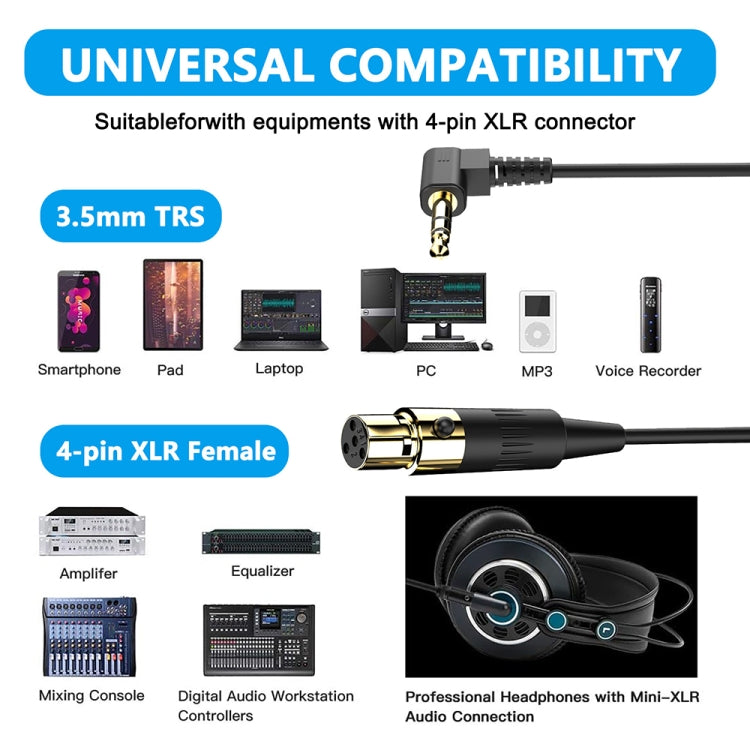 Cavo adattatore audio stereo a spirale per microfono della telecamera PC, lunghezza: 0,5 m, Mini 3 Pin XLR Female to 3.5mm TRS, Mini 4 Pin XLR Female to 3.5mm TRS