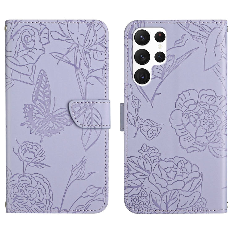 Custodia per telefono in pelle con motivo a farfalla in rilievo Skin Feel, For Samsung Galaxy S25+ 5G, For Samsung Galaxy S25 Ultra 5G