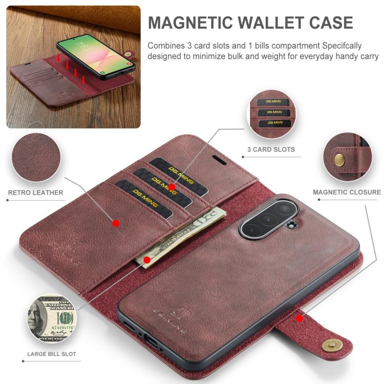 DG.MING Crazy Horse Texture Custodia in pelle magnetica staccabile, For Samsung Galaxy A56 5G, For Samsung Galaxy A26 5G, For Samsung Galaxy A16 5G, For Galaxy A14 5G / 4G