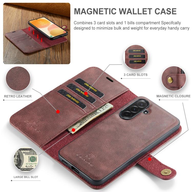 DG.MING Crazy Horse Texture Custodia in pelle magnetica staccabile, For Samsung Galaxy A57 5G, For Samsung Galaxy A37 5G, For Galaxy A27 5G, For Samsung Galaxy A17 4G / 5G