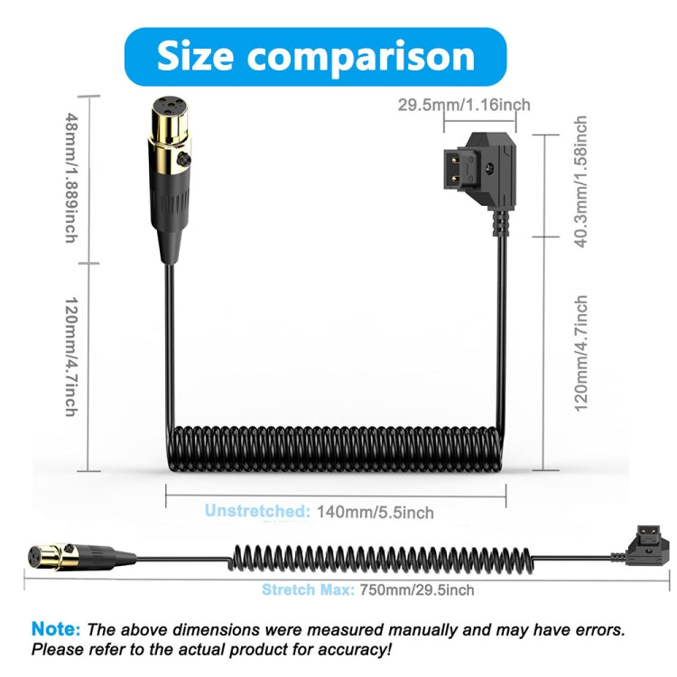 Cavo adattatore a spirale per alimentazione monitor telecamera, lunghezza: 1,5 m, D-Tap to Mini XLR 4 Pin Female