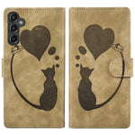 Custodia per telefono in pelle goffrata con motivo a cuore e gatto, For Samsung Galaxy S25 FE 5G, For Samsung Galaxy S25 5G, For Samsung Galaxy S25+ 5G, For Samsung Galaxy S25 Ultra 5G