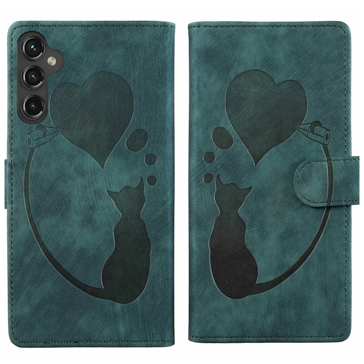 Custodia per telefono in pelle goffrata con motivo a cuore e gatto, For Samsung Galaxy S25 FE 5G, For Samsung Galaxy S25 5G, For Samsung Galaxy S25+ 5G, For Samsung Galaxy S25 Ultra 5G
