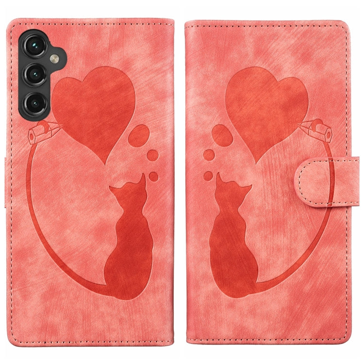 Custodia per telefono in pelle goffrata con motivo a cuore e gatto, For Samsung Galaxy S25 FE 5G, For Samsung Galaxy S25 5G, For Samsung Galaxy S25+ 5G, For Samsung Galaxy S25 Ultra 5G