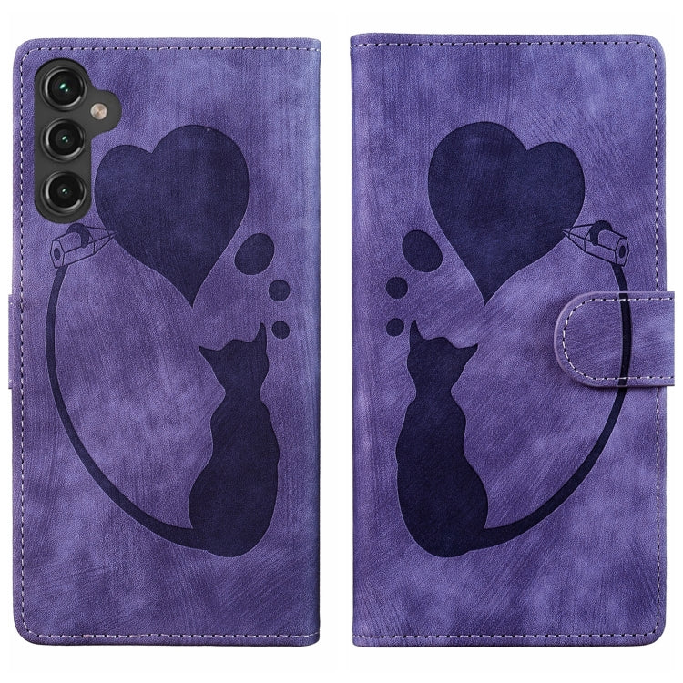 Custodia per telefono in pelle goffrata con motivo a cuore e gatto, For Samsung Galaxy S25 FE 5G, For Samsung Galaxy S25 5G, For Samsung Galaxy S25+ 5G, For Samsung Galaxy S25 Ultra 5G