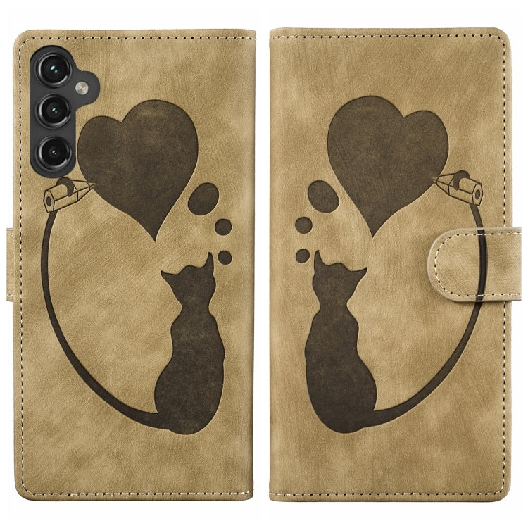 Custodia per telefono in pelle goffrata con motivo a cuore e gatto, For Samsung Galaxy S25 FE 5G, For Samsung Galaxy S25 5G, For Samsung Galaxy S25+ 5G, For Samsung Galaxy S25 Ultra 5G