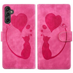 Custodia per telefono in pelle goffrata con motivo a cuore e gatto, For Samsung Galaxy S25 FE 5G, For Samsung Galaxy S25 5G, For Samsung Galaxy S25+ 5G, For Samsung Galaxy S25 Ultra 5G