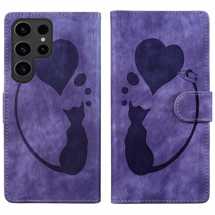 Custodia per telefono in pelle goffrata con motivo a cuore e gatto, For Samsung Galaxy S25 FE 5G, For Samsung Galaxy S25 5G, For Samsung Galaxy S25+ 5G, For Samsung Galaxy S25 Ultra 5G
