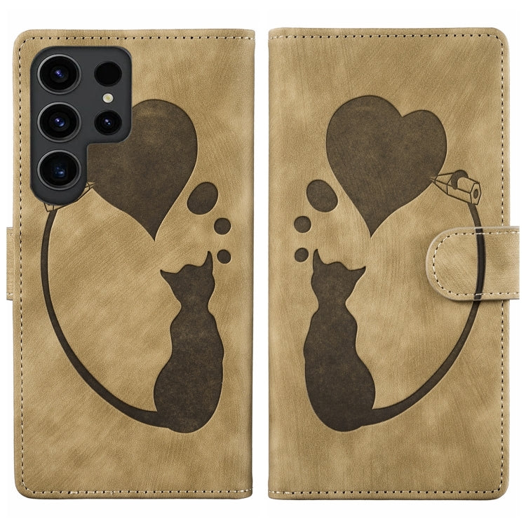 Custodia per telefono in pelle goffrata con motivo a cuore e gatto, For Samsung Galaxy S25 FE 5G, For Samsung Galaxy S25 5G, For Samsung Galaxy S25+ 5G, For Samsung Galaxy S25 Ultra 5G