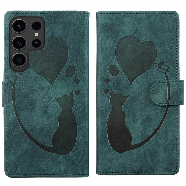 Custodia per telefono in pelle goffrata con motivo a cuore e gatto, For Samsung Galaxy S25 FE 5G, For Samsung Galaxy S25 5G, For Samsung Galaxy S25+ 5G, For Samsung Galaxy S25 Ultra 5G
