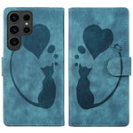 Custodia per telefono in pelle goffrata con motivo a cuore e gatto, For Samsung Galaxy S25 FE 5G, For Samsung Galaxy S25 5G, For Samsung Galaxy S25+ 5G, For Samsung Galaxy S25 Ultra 5G