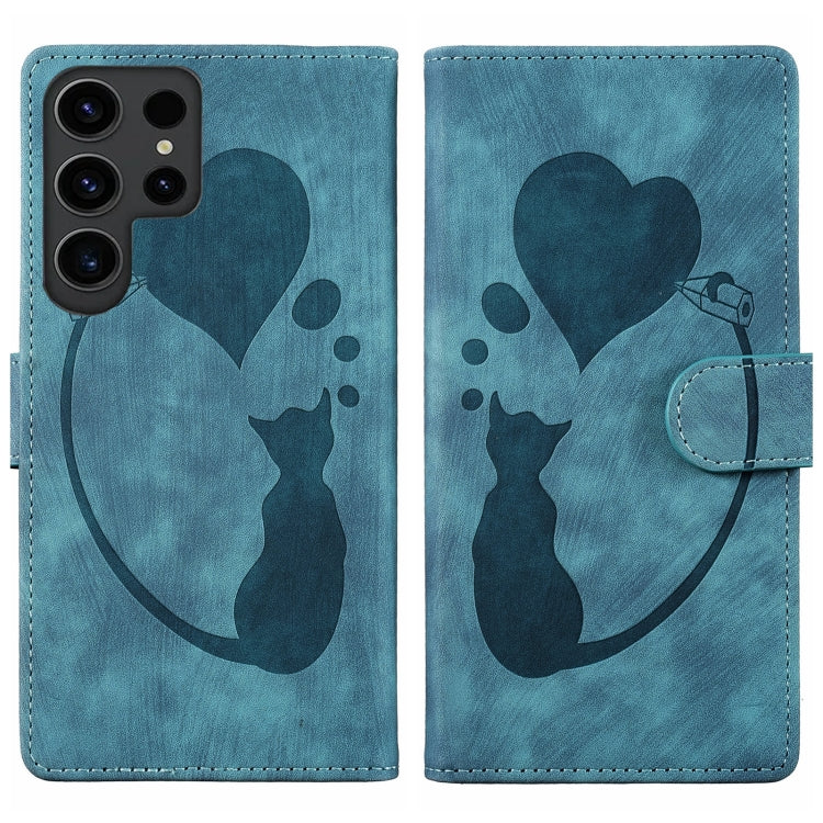 Custodia per telefono in pelle goffrata con motivo a cuore e gatto, For Samsung Galaxy S25 FE 5G, For Samsung Galaxy S25 5G, For Samsung Galaxy S25+ 5G, For Samsung Galaxy S25 Ultra 5G