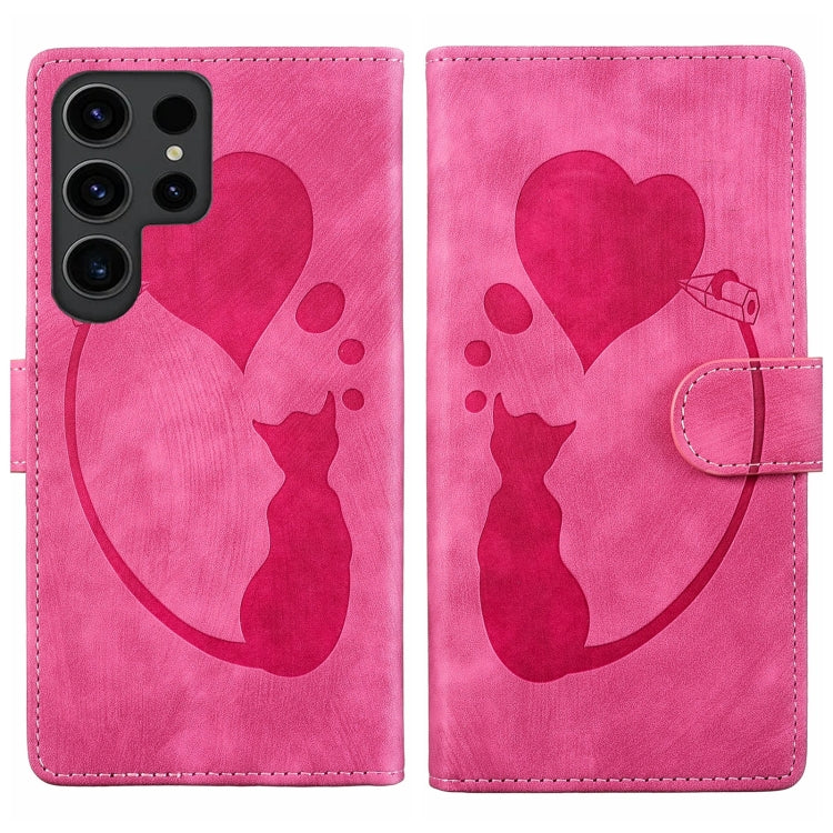 Custodia per telefono in pelle goffrata con motivo a cuore e gatto, For Samsung Galaxy S25 FE 5G, For Samsung Galaxy S25 5G, For Samsung Galaxy S25+ 5G, For Samsung Galaxy S25 Ultra 5G