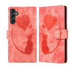 Custodia per telefono in pelle goffrata con motivo a cuore e gatto, For Samsung Galaxy S25 FE 5G, For Samsung Galaxy S25 5G, For Samsung Galaxy S25+ 5G, For Samsung Galaxy S25 Ultra 5G