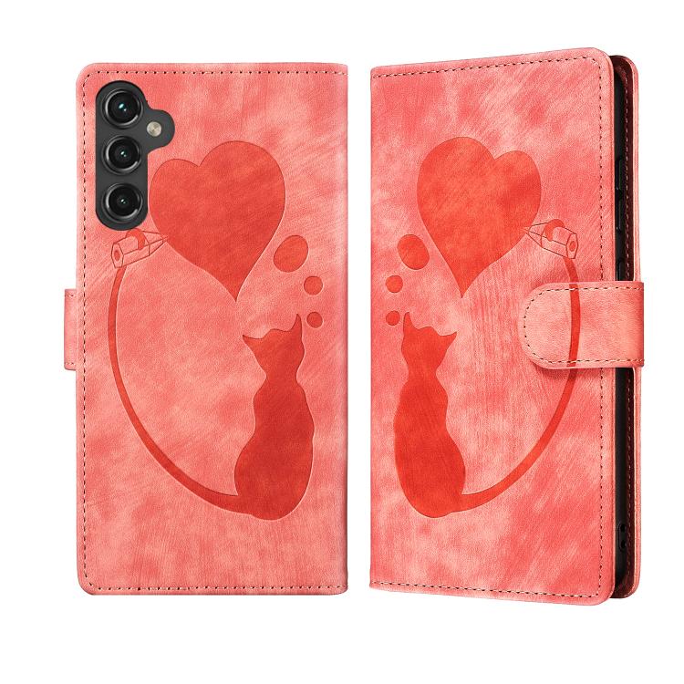 Custodia per telefono in pelle goffrata con motivo a cuore e gatto, For Samsung Galaxy S25 FE 5G, For Samsung Galaxy S25 5G, For Samsung Galaxy S25+ 5G, For Samsung Galaxy S25 Ultra 5G