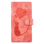 Custodia per telefono in pelle goffrata con motivo a cuore e gatto, For Samsung Galaxy S25 FE 5G, For Samsung Galaxy S25 5G, For Samsung Galaxy S25+ 5G, For Samsung Galaxy S25 Ultra 5G