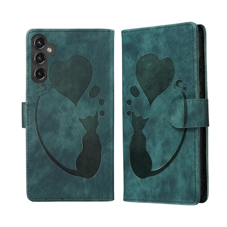 Custodia per telefono in pelle goffrata con motivo a cuore e gatto, For Samsung Galaxy S25 FE 5G, For Samsung Galaxy S25 5G, For Samsung Galaxy S25+ 5G, For Samsung Galaxy S25 Ultra 5G
