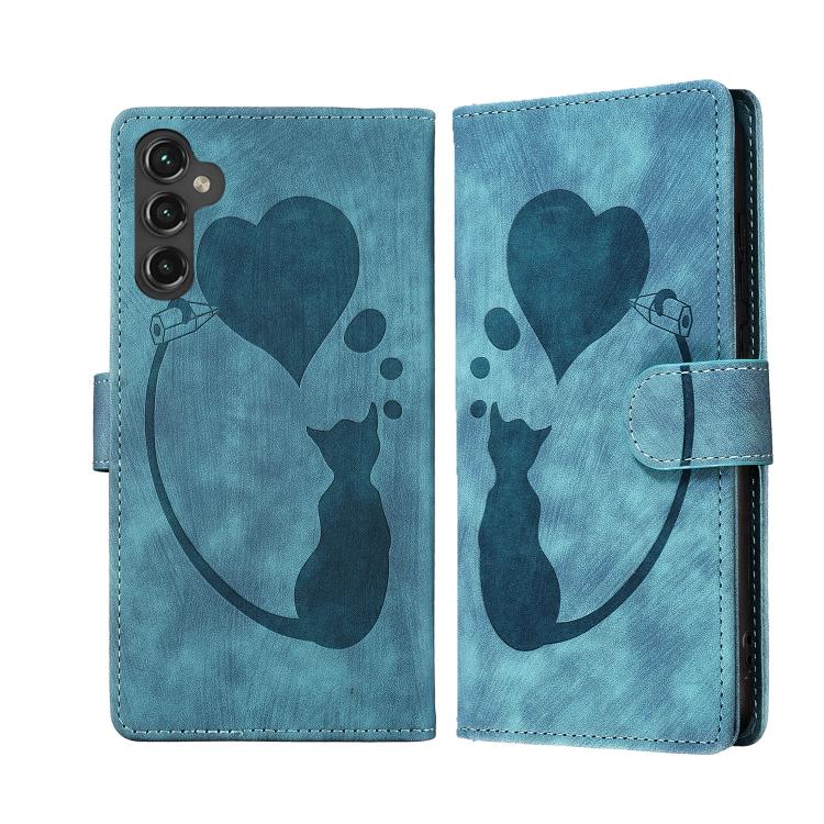 Custodia per telefono in pelle goffrata con motivo a cuore e gatto, For Samsung Galaxy S25 FE 5G, For Samsung Galaxy S25 5G, For Samsung Galaxy S25+ 5G, For Samsung Galaxy S25 Ultra 5G
