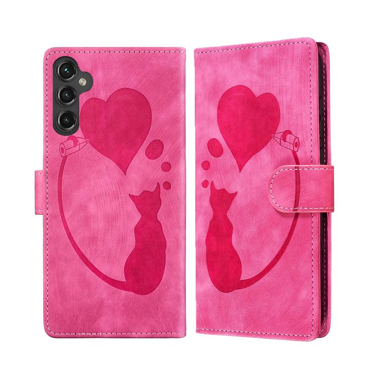 Custodia per telefono in pelle goffrata con motivo a cuore e gatto, For Samsung Galaxy S25 FE 5G, For Samsung Galaxy S25 5G, For Samsung Galaxy S25+ 5G, For Samsung Galaxy S25 Ultra 5G