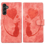 Custodia per telefono in pelle goffrata con motivo a cuore e gatto, For Galaxy S26 FE 5G, For Samsung Galaxy S26+ 5G, For Samsung Galaxy S26 Ultra 5G, For Samsung Galaxy S26 5G