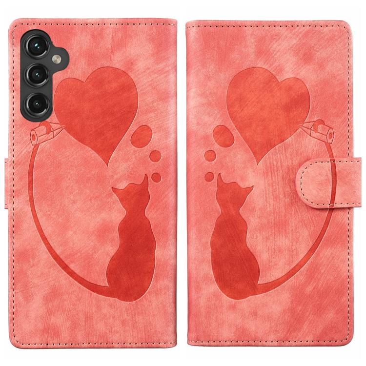 Custodia per telefono in pelle goffrata con motivo a cuore e gatto, For Galaxy S26 FE 5G, For Samsung Galaxy S26+ 5G, For Samsung Galaxy S26 Ultra 5G, For Samsung Galaxy S26 5G