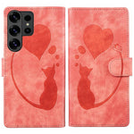 Custodia per telefono in pelle goffrata con motivo a cuore e gatto, For Galaxy S26 FE 5G, For Samsung Galaxy S26+ 5G, For Samsung Galaxy S26 Ultra 5G, For Samsung Galaxy S26 5G