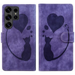 Custodia per telefono in pelle goffrata con motivo a cuore e gatto, For Galaxy S26 FE 5G, For Samsung Galaxy S26+ 5G, For Samsung Galaxy S26 Ultra 5G, For Samsung Galaxy S26 5G