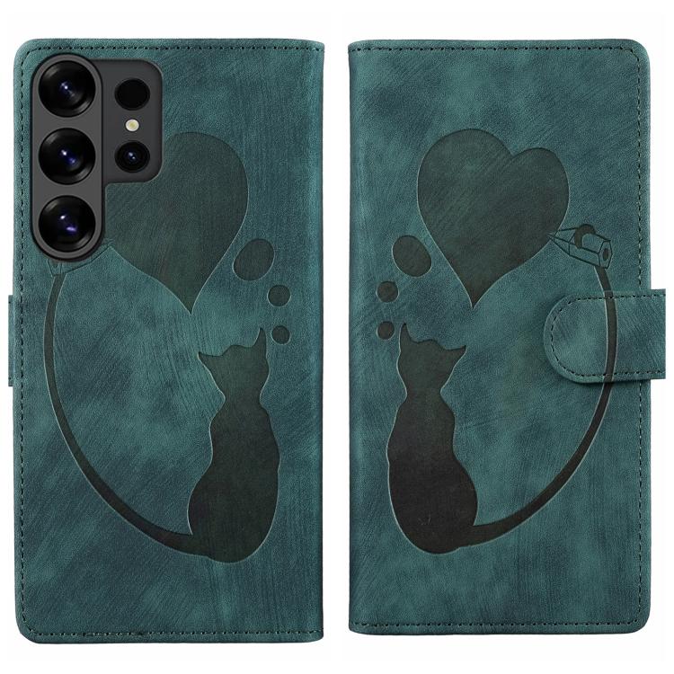 Custodia per telefono in pelle goffrata con motivo a cuore e gatto, For Galaxy S26 FE 5G, For Samsung Galaxy S26+ 5G, For Samsung Galaxy S26 Ultra 5G, For Samsung Galaxy S26 5G