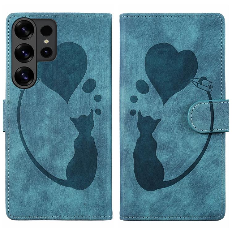 Custodia per telefono in pelle goffrata con motivo a cuore e gatto, For Galaxy S26 FE 5G, For Samsung Galaxy S26+ 5G, For Samsung Galaxy S26 Ultra 5G, For Samsung Galaxy S26 5G