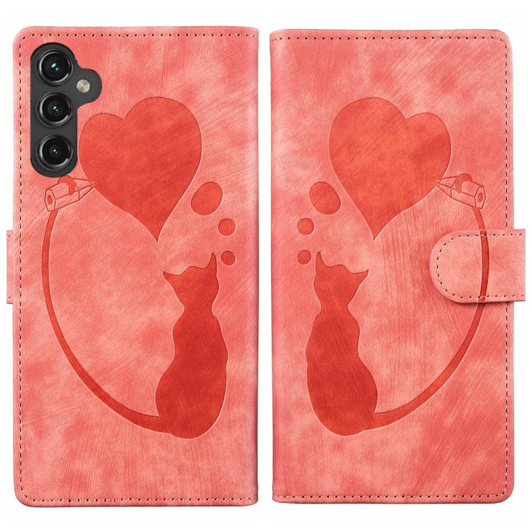 Custodia per telefono in pelle goffrata con motivo a cuore e gatto, For Galaxy S26 FE 5G, For Samsung Galaxy S26+ 5G, For Samsung Galaxy S26 Ultra 5G, For Samsung Galaxy S26 5G