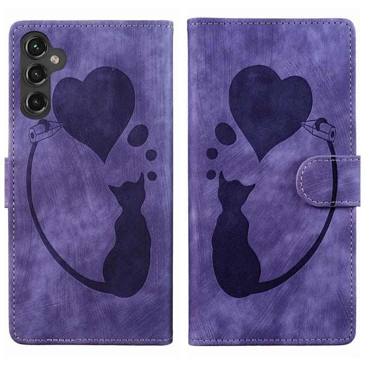 Custodia per telefono in pelle goffrata con motivo a cuore e gatto, For Galaxy S26 FE 5G, For Samsung Galaxy S26+ 5G, For Samsung Galaxy S26 Ultra 5G, For Samsung Galaxy S26 5G