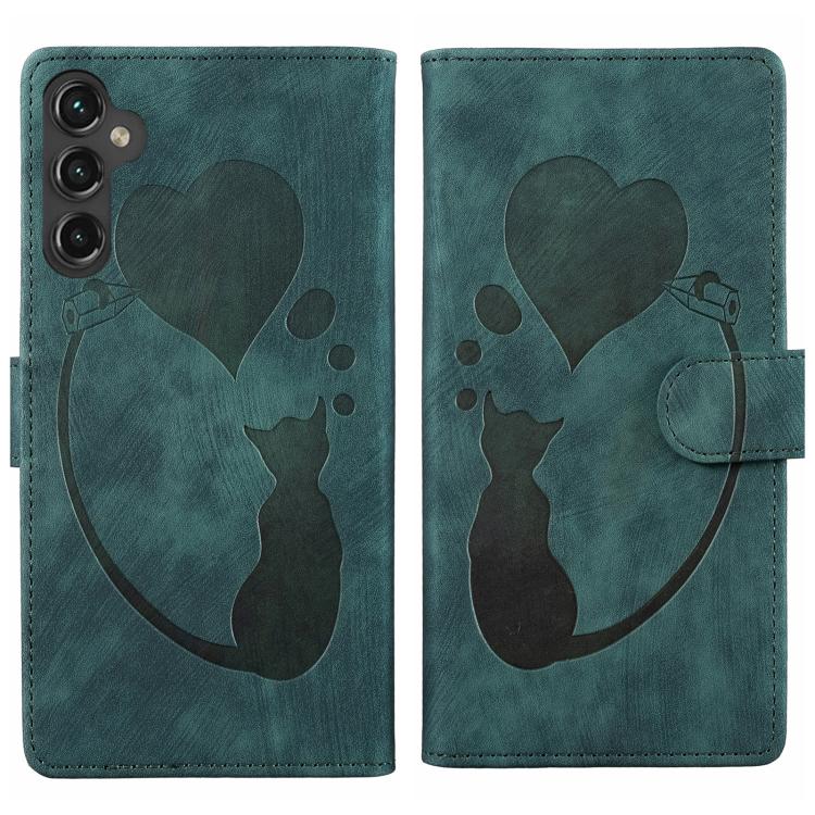 Custodia per telefono in pelle goffrata con motivo a cuore e gatto, For Galaxy S26 FE 5G, For Samsung Galaxy S26+ 5G, For Samsung Galaxy S26 Ultra 5G, For Samsung Galaxy S26 5G